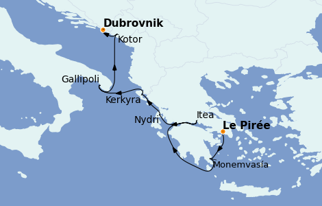 Itinéraire de la croisière Grèce & Adriatique 10 jours à bord du Seabourn Encore
