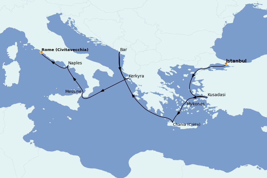 Itinéraire de la croisière Méditerranée Occidentale 10 jours à bord du Sun Princess