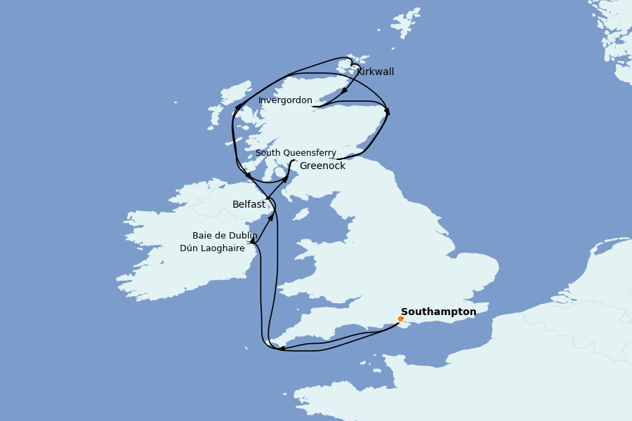 Itinéraire de la croisière Îles Britanniques 10 jours à bord du Regal Princess