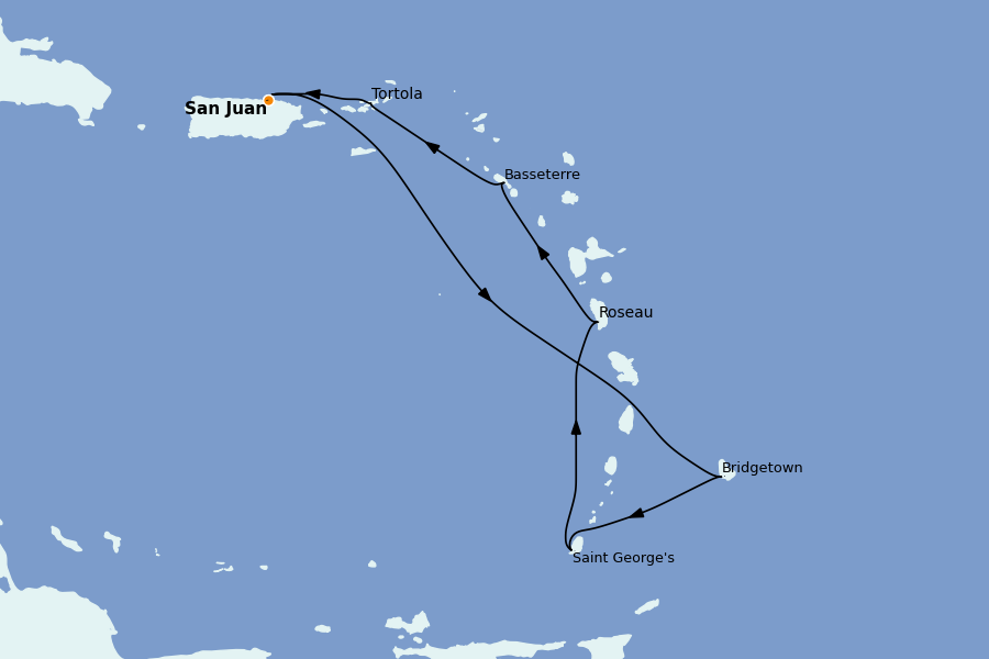 Itinéraire de la croisière Caraïbes de l'Est 7 jours à bord du Crown Princess