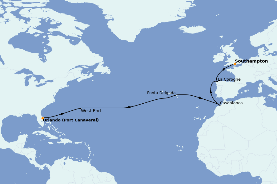Itinéraire de la croisière Îles Canaries, Maroc, Açores, Portugal 15 jours à bord du Sky Princess