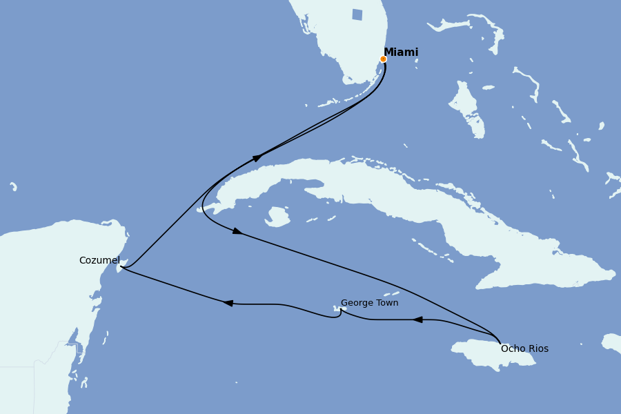 Itinéraire de la croisière Caraïbes de l'Ouest 7 jours à bord du Ms Zuiderdam