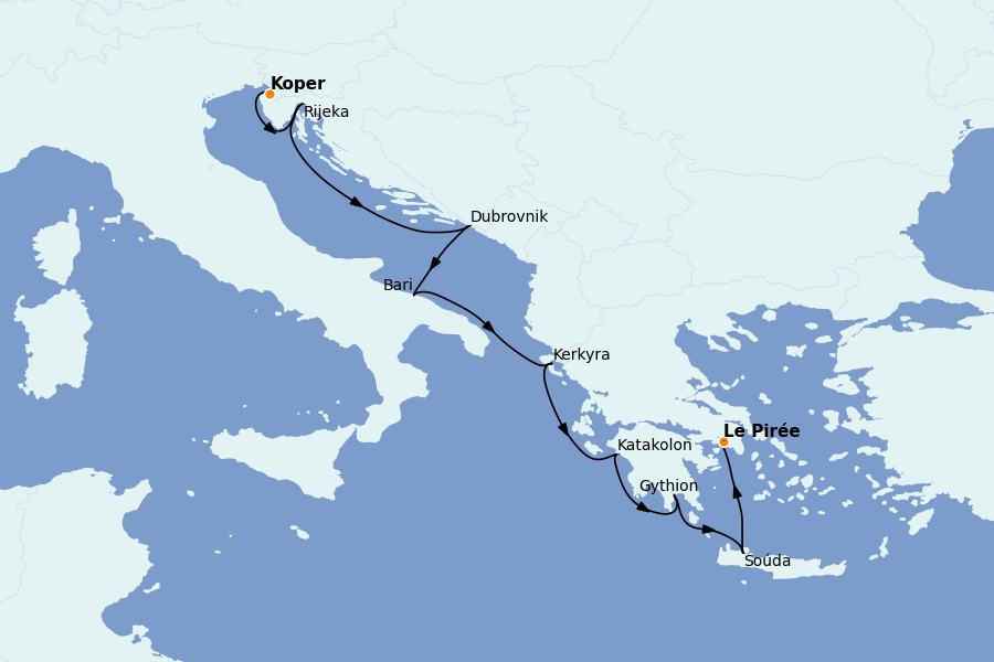 Itinéraire de la croisière Méditerranée Occidentale 10 jours à bord du Silver Spirit