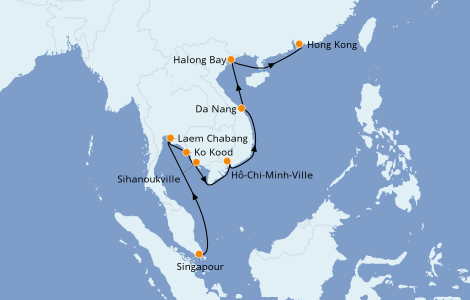 Itinéraire de la croisière Asie 14 jours à bord du Seabourn Encore
