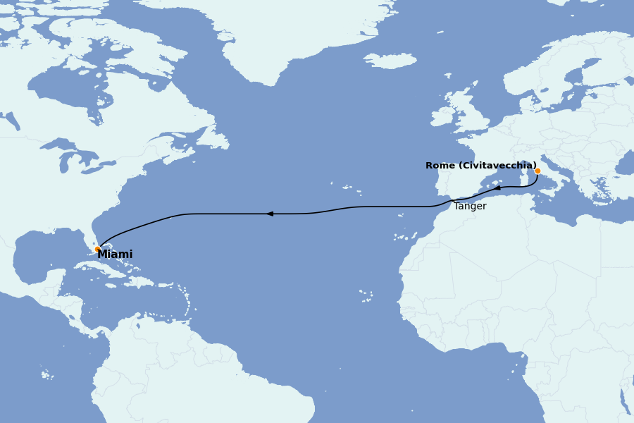 Itinéraire de la croisière Méditerranée Occidentale 13 jours à bord du Norwegian Luna