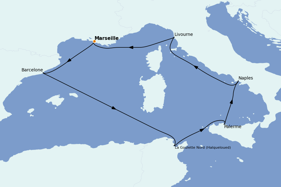 Itinéraire de la croisière Méditerranée Occidentale 7 jours à bord du MSC Seaside