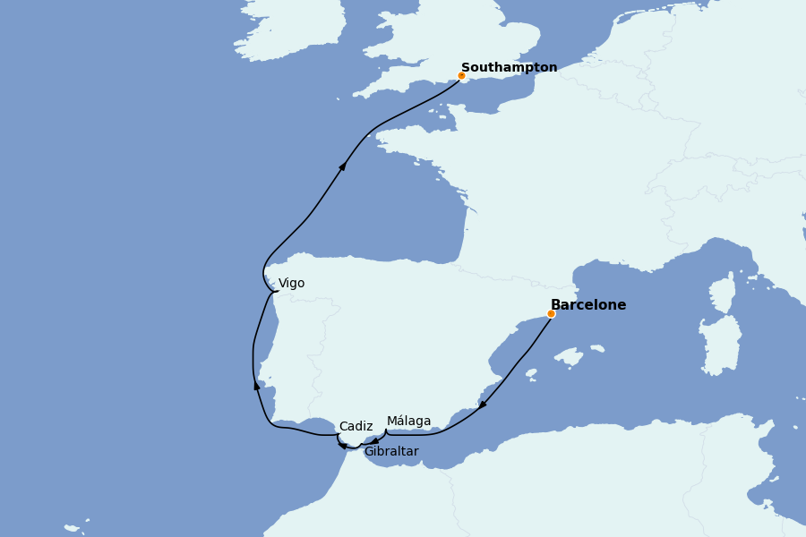 Itinéraire de la croisière Méditerranée Occidentale 8 jours à bord du Majestic Princess