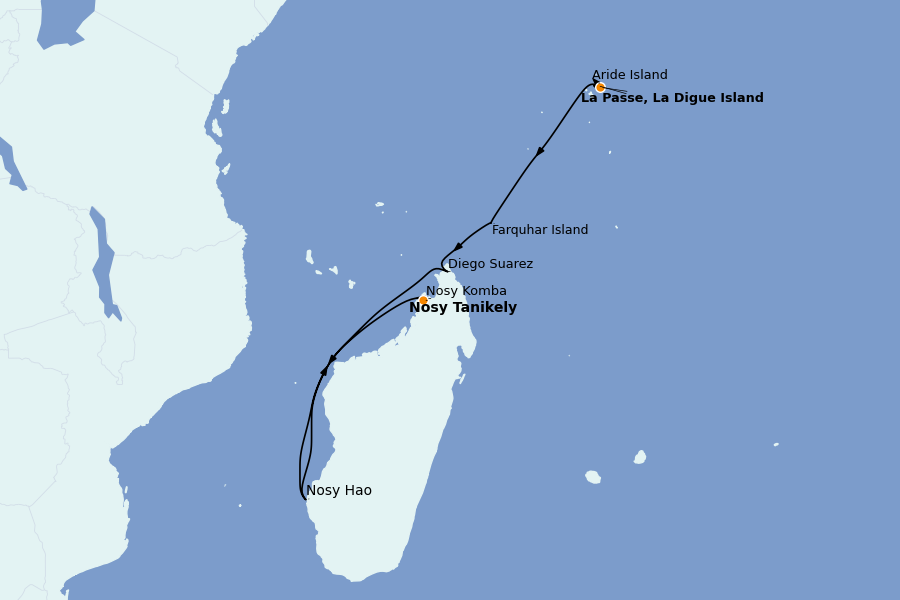 Itinéraire de la croisière Océan Indien 10 jours à bord du Le Dumont d'Urville