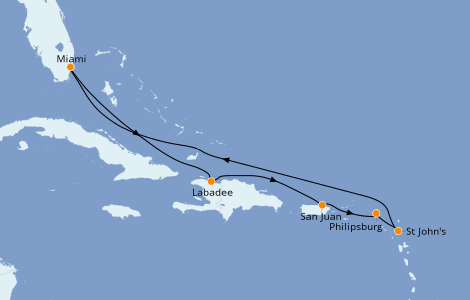 Itinéraire de la croisière Caraïbes de l'Est 8 jours à bord du Jewel of the Seas
