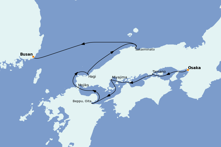 Itinéraire de la croisière Chine, Japon, Hong Kong, Taïwan, Corée du Sud 8 jours à bord du Le Soléal