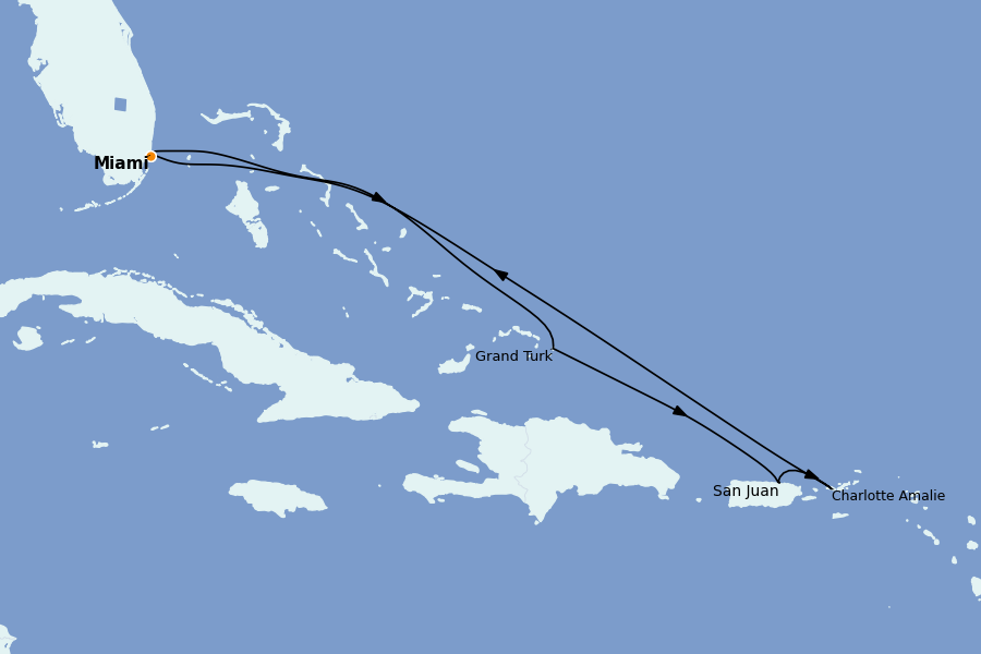 Itinéraire de la croisière Caraïbes de l'Est 7 jours à bord du Ms Zuiderdam