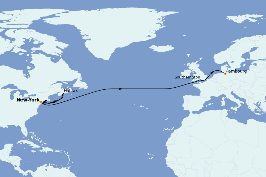 Itinéraire de la croisière Îles Britanniques 16 jours à bord du Queen Mary 2