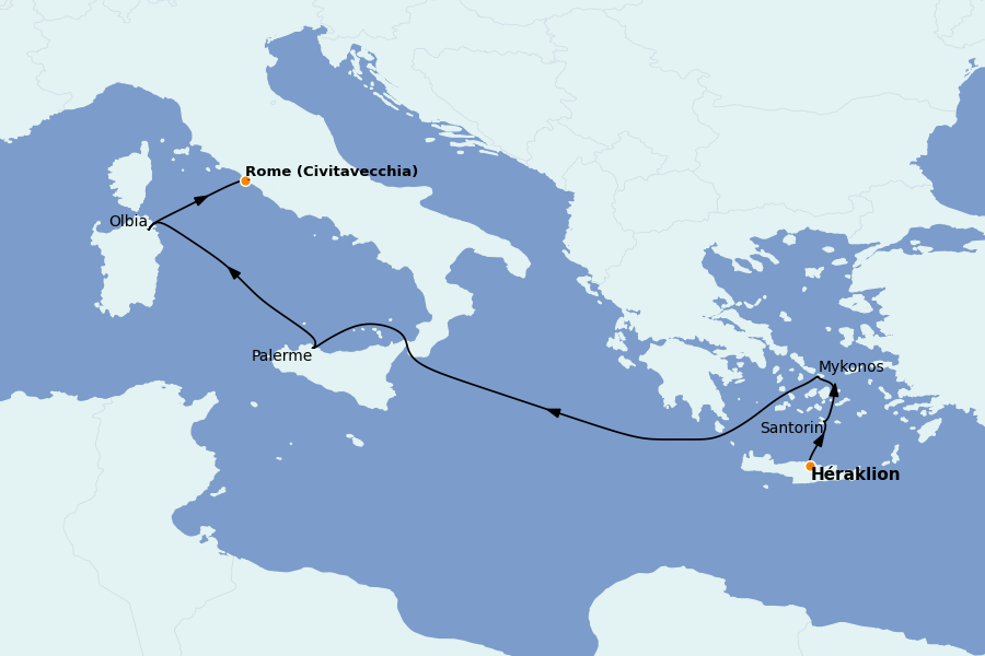 Itinéraire de la croisière Méditerranée Occidentale 6 jours à bord du Costa Pacifica