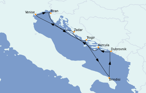 Itinéraire de la croisière Grèce & Adriatique 7 jours à bord du Seabourn Quest