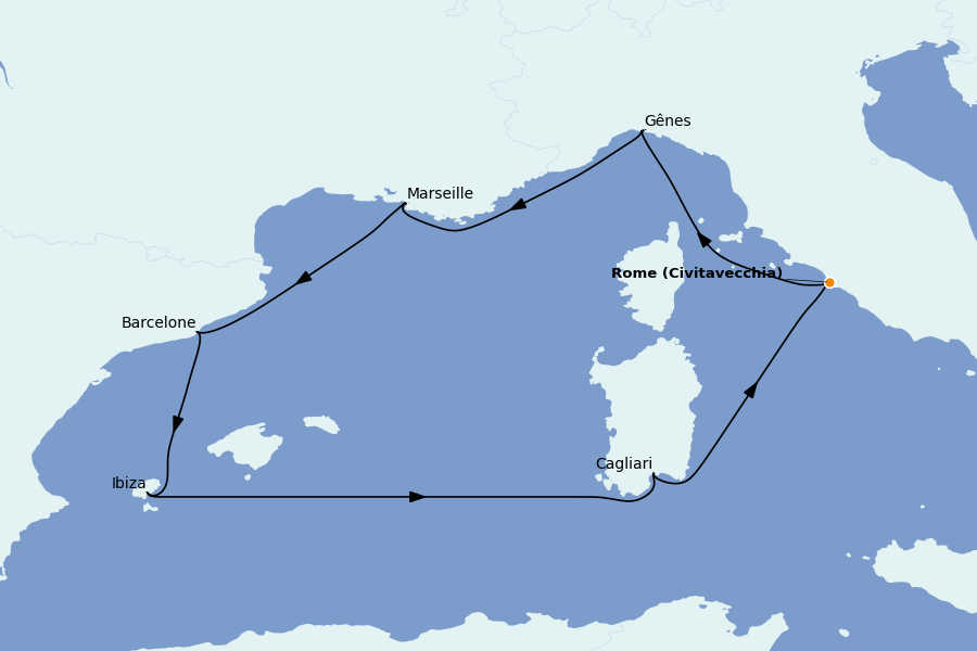 Itinéraire de la croisière Méditerranée Occidentale 7 jours à bord du MSC Orchestra