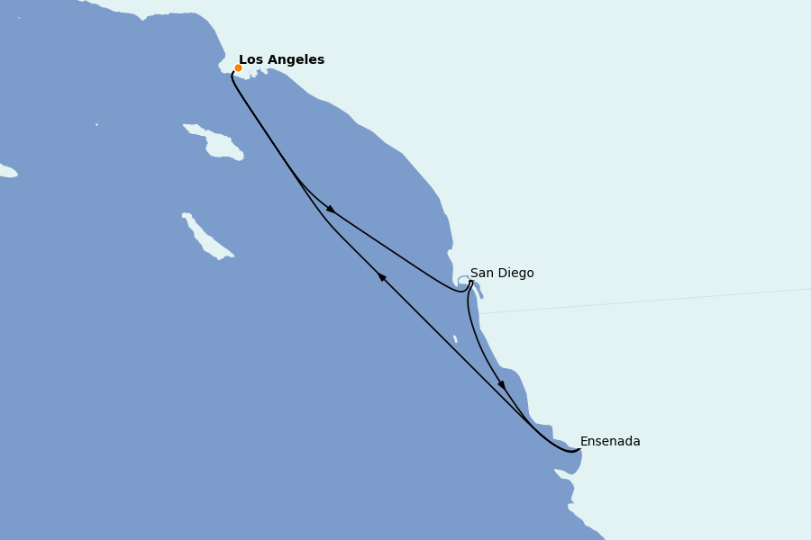 Itinéraire de la croisière Californie 4 jours à bord du Emerald Princess