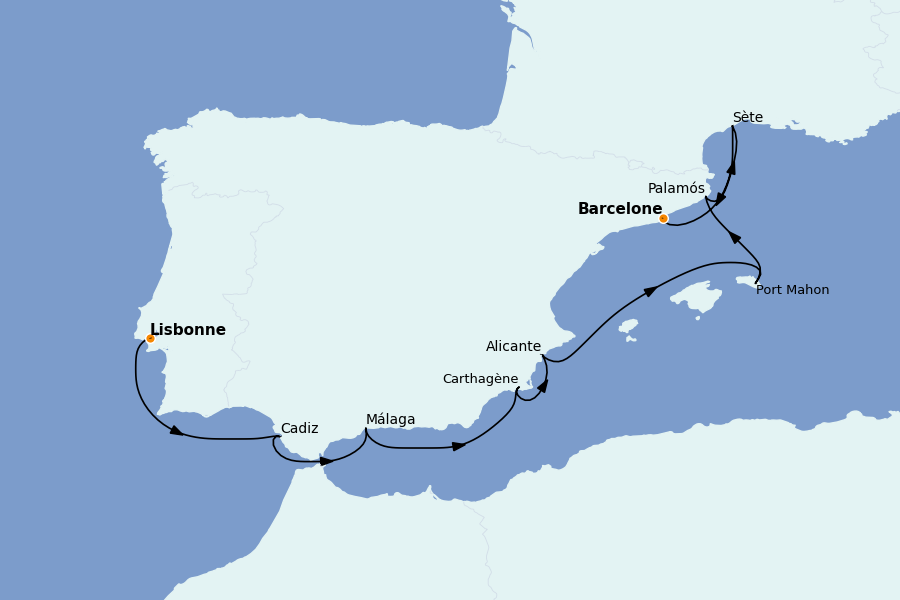 Itinéraire de la croisière Méditerranée 10 jours à bord du Seven Seas Voyager
