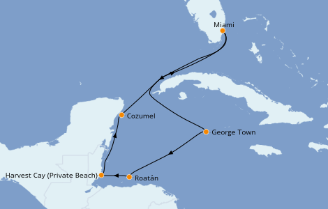 Itinéraire de la croisière Caraïbes de l'Ouest 7 jours à bord du Norwegian Sky