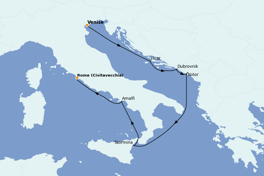 Itinéraire de la croisière Méditerranée Occidentale 11 jours à bord du Star Flyer