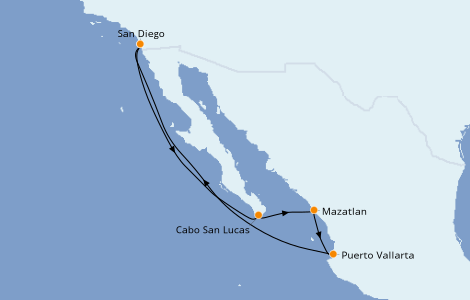 Itinéraire de la croisière Riviera Mexicaine 7 jours à bord du Ms Koningsdam