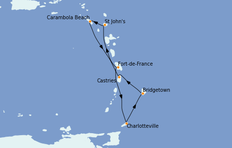 Itinéraire de la croisière Caraïbes de l'Est 7 jours à bord du Seabourn Ovation