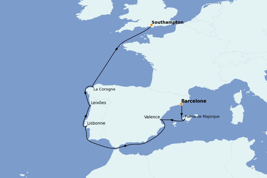 Itinerario del crucero Mediterráneo Occidental 8 días a bordo del Brilliance of the Seas