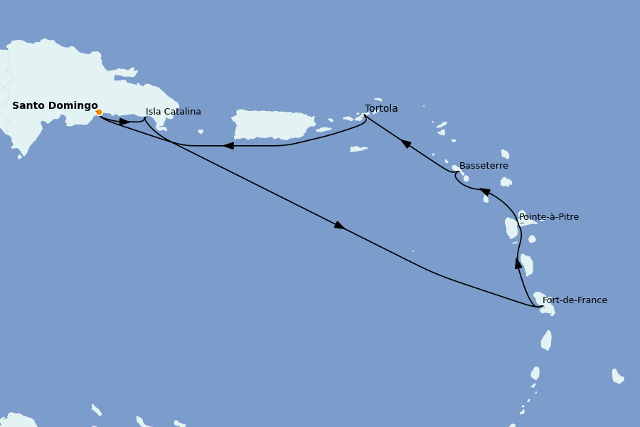 Itinéraire de la croisière Caraïbes de l'Est 7 jours à bord du Costa Fascinosa