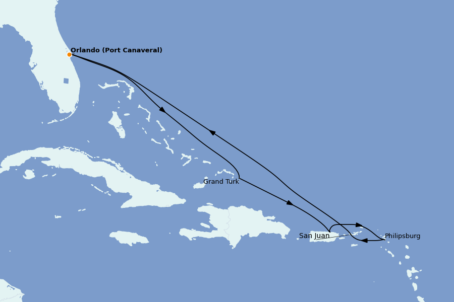 Itinéraire de la croisière Caraïbes de l'Est 8 jours à bord du Sky Princess