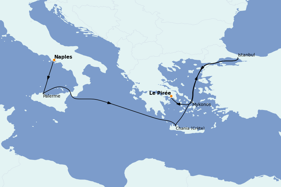 Itinéraire de la croisière Méditerranée Occidentale 7 jours à bord du Sun Princess