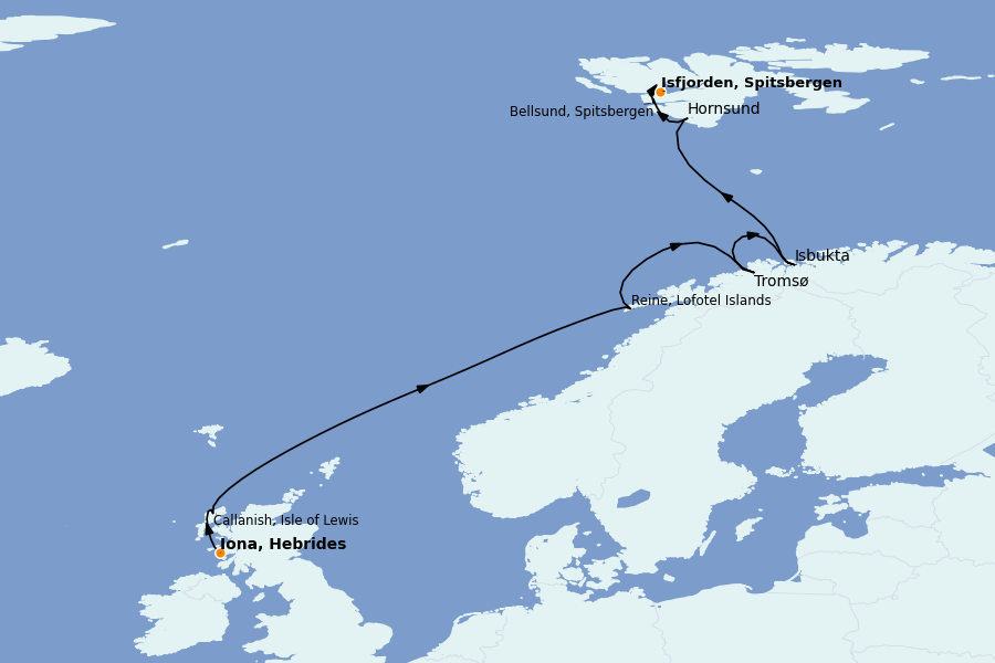 Itinéraire de la croisière Fjords & Norvège 13 jours à bord du Le Lyrial