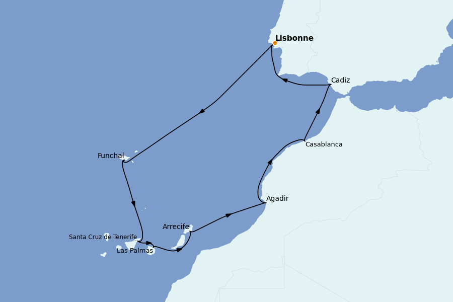 Itinéraire de la croisière Îles Canaries 9 jours à bord du Norwegian Sky