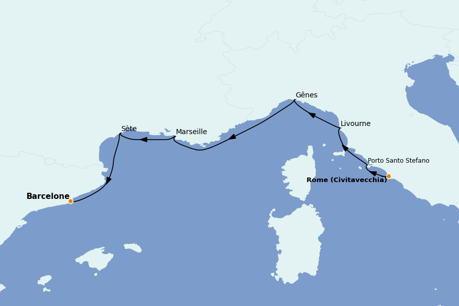 Itinéraire de la croisière Méditerranée 8 jours à bord du Silver Spirit