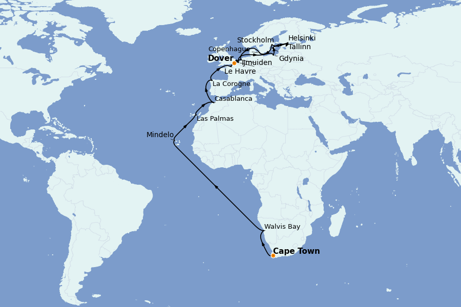 Itinéraire de la croisière Méditerranée Occidentale 33 jours à bord du Crown Princess