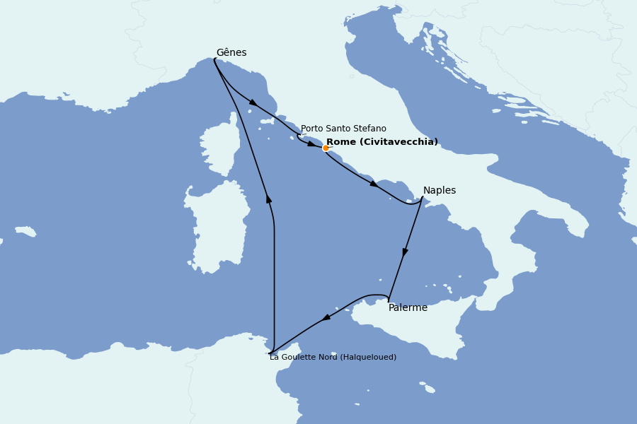 Itinéraire de la croisière Méditerranée Occidentale 8 jours à bord du Silver Ray