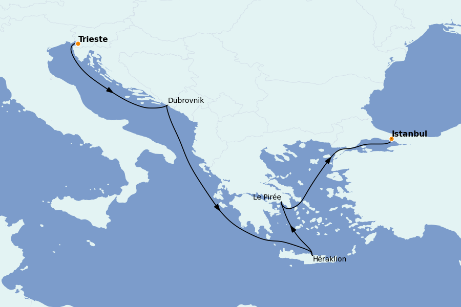 Itinéraire de la croisière Méditerranée Occidentale 12 jours à bord du Seven Seas Voyager