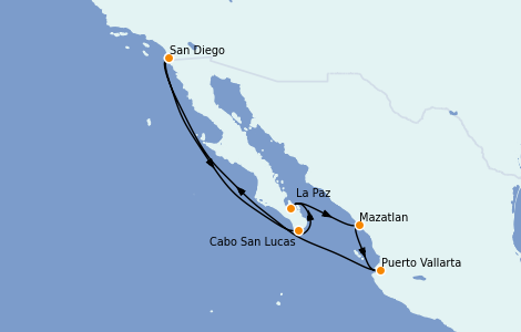 Itinéraire de la croisière Riviera Mexicaine 9 jours à bord du Ms Zuiderdam