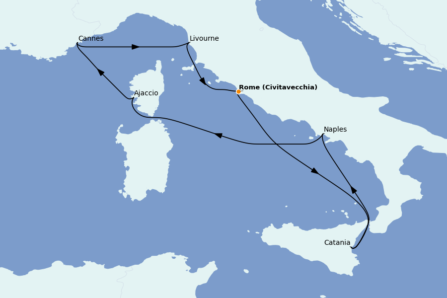 Itinéraire de la croisière Méditerranée Occidentale 9 jours à bord du Scarlet Lady