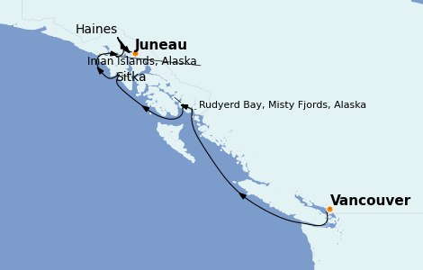 Itinéraire de la croisière Alaska 15 jours à bord du Seabourn Odyssey