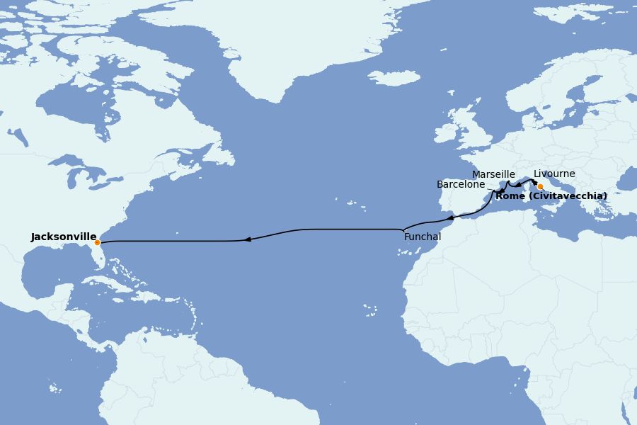 Itinéraire de la croisière Méditerranée Occidentale 14 jours à bord du Norwegian Gem