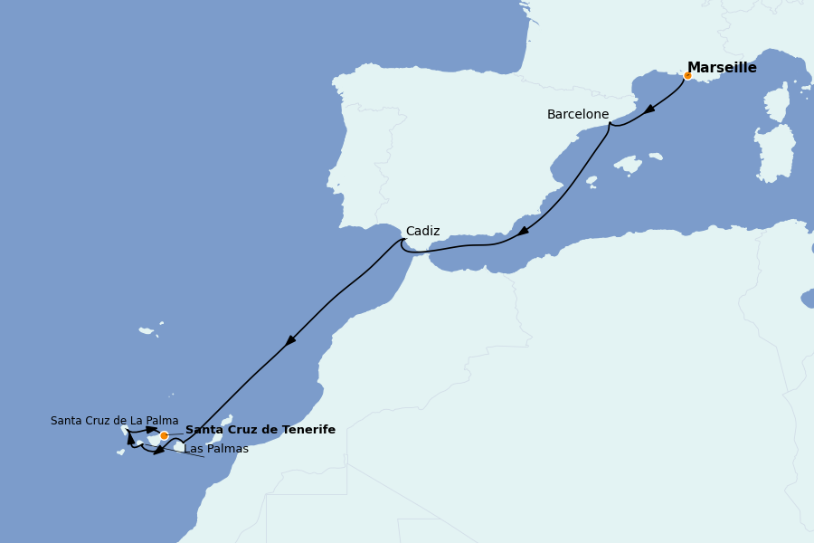 Itinéraire de la croisière Méditerranée 8 jours à bord du Costa Fortuna