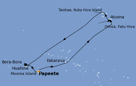Itinéraire de la croisière Polynésie 14 jours à bord du Paul Gauguin