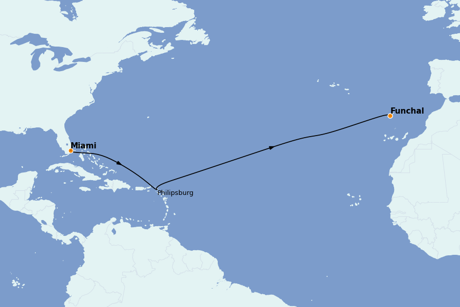 Itinéraire de la croisière TRANSATLANTIQUES ET GRANDS VOYAGES 10 jours à bord du MSC Grandiosa