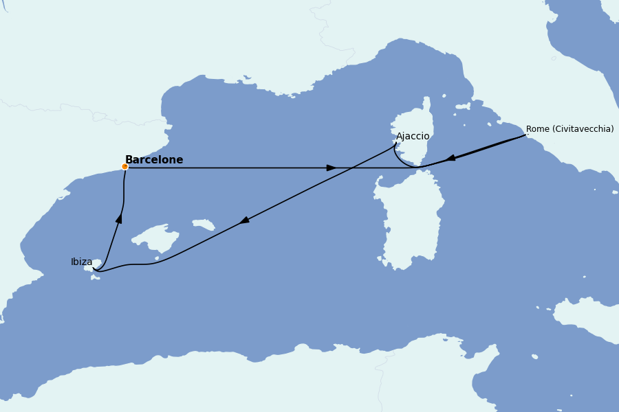 Itinéraire de la croisière Méditerranée 6 jours à bord du Valiant Lady