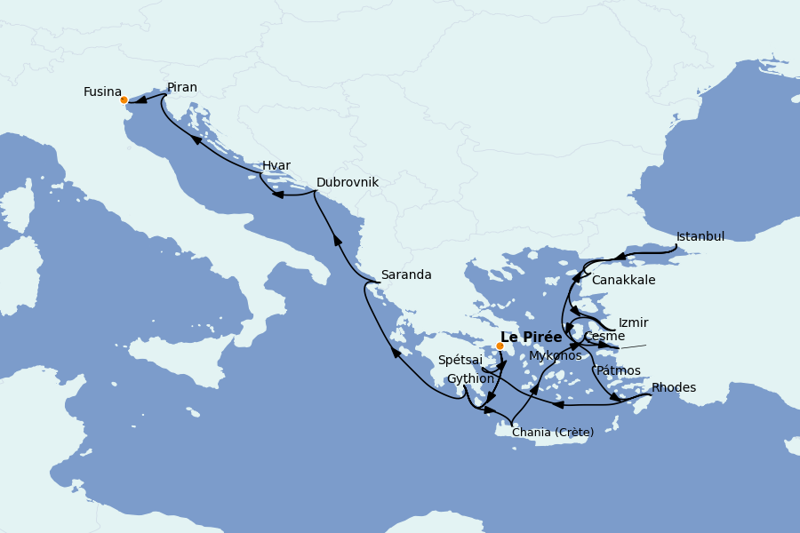 Itinéraire de la croisière Méditerranée Occidentale 21 jours à bord du Seabourn Quest