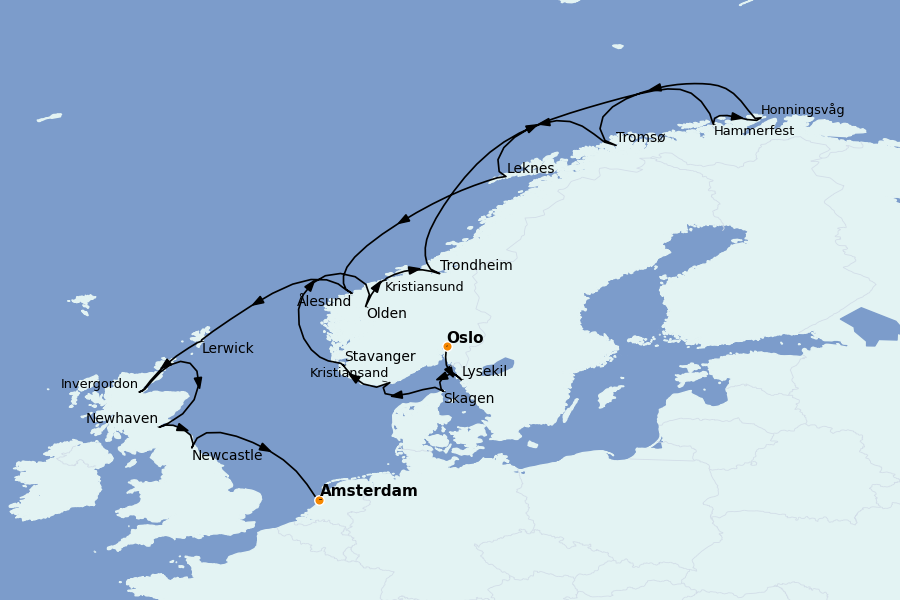 Itinéraire de la croisière Mer Baltique - Russie - Mer du Nord 20 jours à bord du Seven Seas Mariner