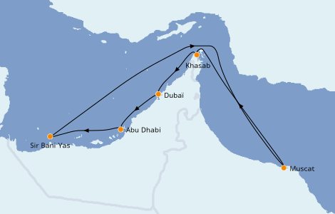 Itinéraire de la croisière Dubaï - Emirats 7 jours à bord du MSC Opera