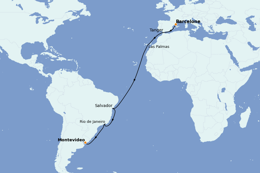Itinerario del crucero TRASATLÁNTICOS 15 días a bordo del MSC Fantasia