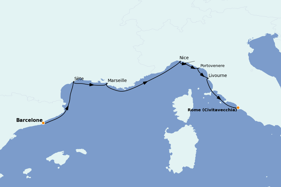 Itinéraire de la croisière Méditerranée Occidentale 7 jours à bord du Le Lapérouse
