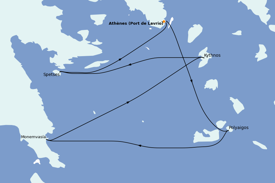 Itinéraire de la croisière Îles Grecques, Adriatique et Turquie - Méditerranée Orientale 7 jours à bord du Le Ponant