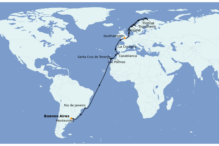 Itinerario del crucero Mediterráneo Occidental 36 días a bordo del Majestic Princess